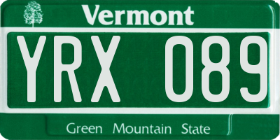 VT license plate YRX089