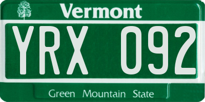 VT license plate YRX092