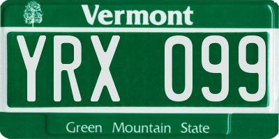 VT license plate YRX099