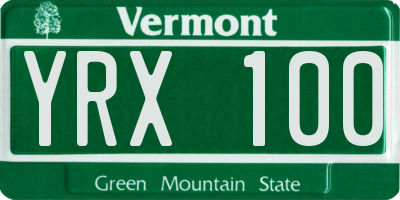 VT license plate YRX100