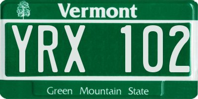 VT license plate YRX102