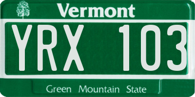 VT license plate YRX103
