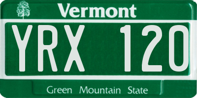 VT license plate YRX120