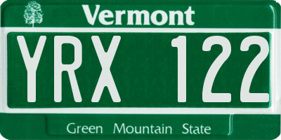VT license plate YRX122