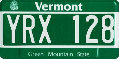 VT license plate YRX128