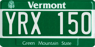 VT license plate YRX150