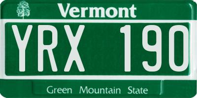 VT license plate YRX190