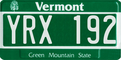 VT license plate YRX192