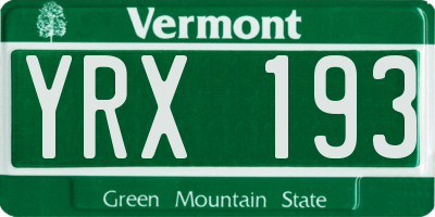 VT license plate YRX193