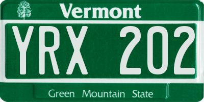VT license plate YRX202
