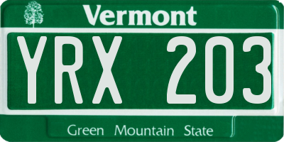 VT license plate YRX203