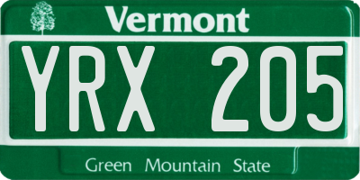 VT license plate YRX205