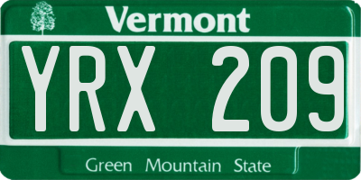 VT license plate YRX209