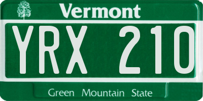 VT license plate YRX210