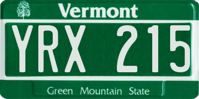 VT license plate YRX215