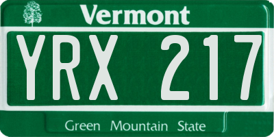VT license plate YRX217