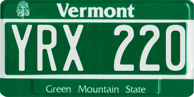 VT license plate YRX220
