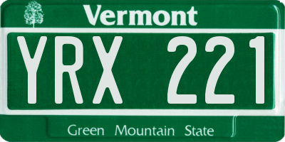 VT license plate YRX221