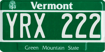 VT license plate YRX222