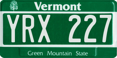 VT license plate YRX227