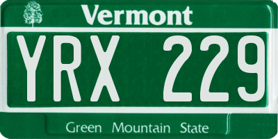 VT license plate YRX229
