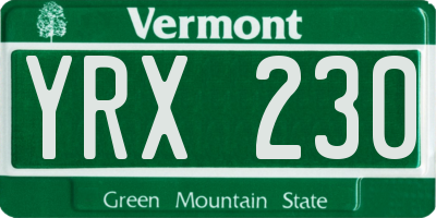 VT license plate YRX230