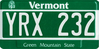 VT license plate YRX232