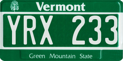 VT license plate YRX233