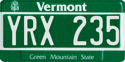 VT license plate YRX235