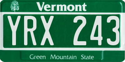 VT license plate YRX243