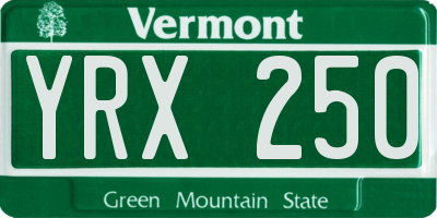 VT license plate YRX250