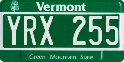 VT license plate YRX255