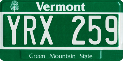 VT license plate YRX259