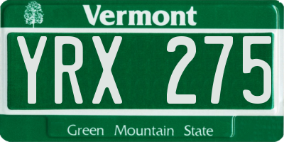 VT license plate YRX275
