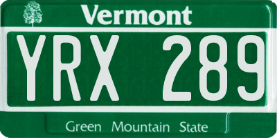 VT license plate YRX289