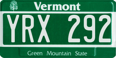 VT license plate YRX292