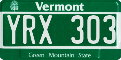VT license plate YRX303