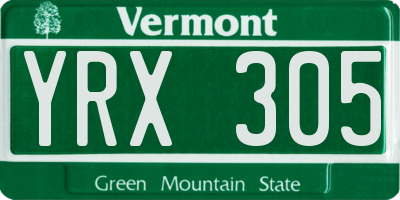 VT license plate YRX305