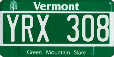 VT license plate YRX308