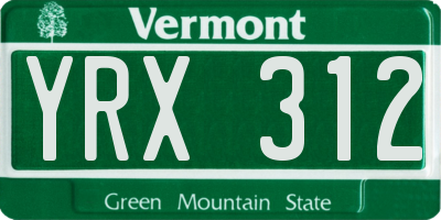 VT license plate YRX312