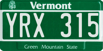 VT license plate YRX315