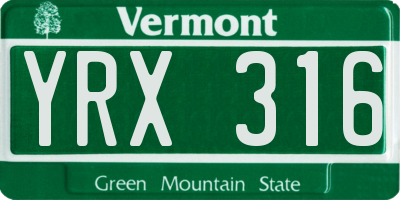 VT license plate YRX316