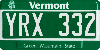 VT license plate YRX332
