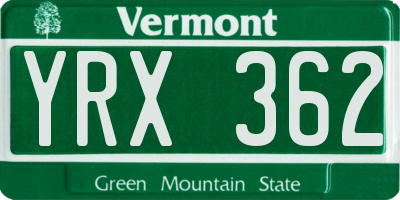 VT license plate YRX362