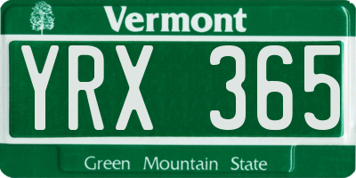 VT license plate YRX365