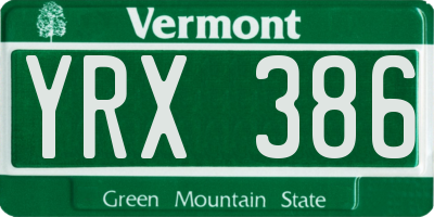VT license plate YRX386