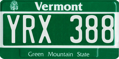 VT license plate YRX388