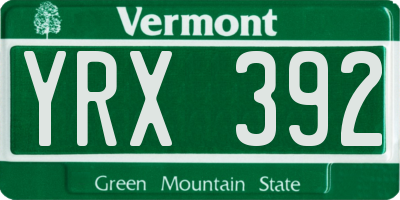 VT license plate YRX392