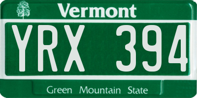 VT license plate YRX394