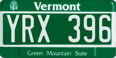 VT license plate YRX396